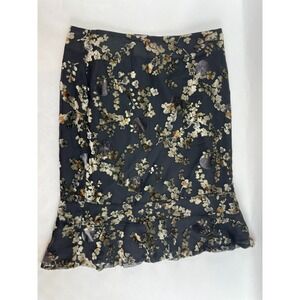 MONDO Skirt Women's Size 12 Black Brown Floral Botanical Velvet Knee Length